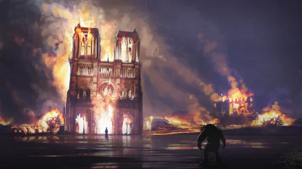 Notre-Dame de Paris Paris France fire night religious artistic HD Desktop Wallpaper | Background Image