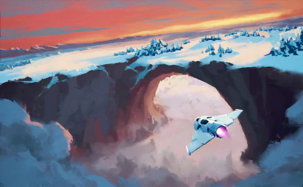  Small shuttle flying over a frozen landscape by Ilya Tetin