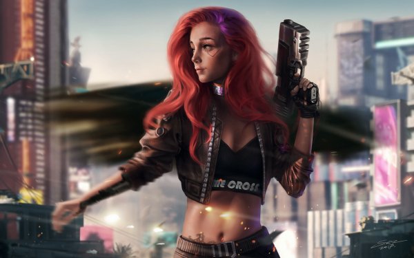 Video Game Cyberpunk 2077 Woman Warrior Long Hair Pink Hair Weapon Futuristic HD Wallpaper | Background Image