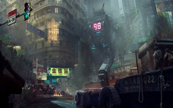 Sci Fi Robot Building Street HD Wallpaper | Background Image
