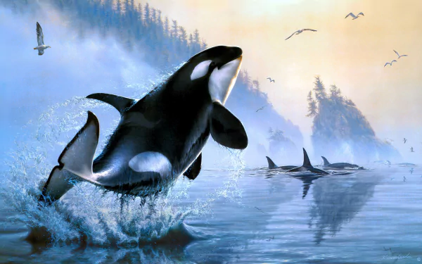 sea life painting Animal orca HD Desktop Wallpaper | Background Image