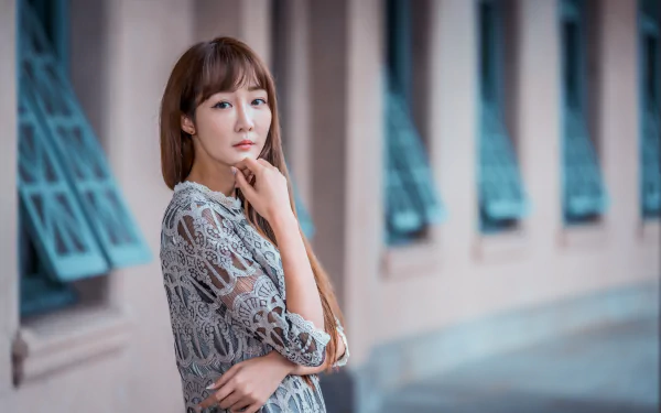 long hair brunette depth of field model woman asian HD Desktop Wallpaper | Background Image