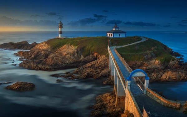 Man Made Lighthouse Coastline Ocean Horizon HD Wallpaper | Background Image
