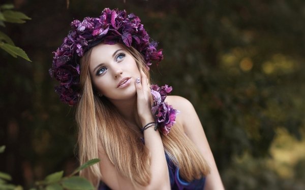 Women Model Wreath Blonde Blue Eyes Depth Of Field HD Wallpaper | Background Image
