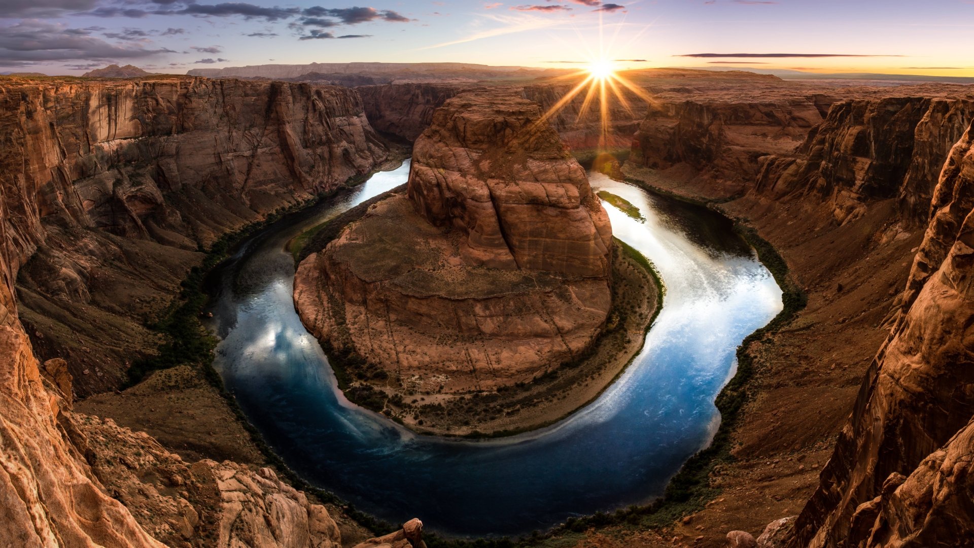 Download Cliff Nature Colorado River Sunbeam Horseshoe Bend 8k Ultra HD Wallpaper