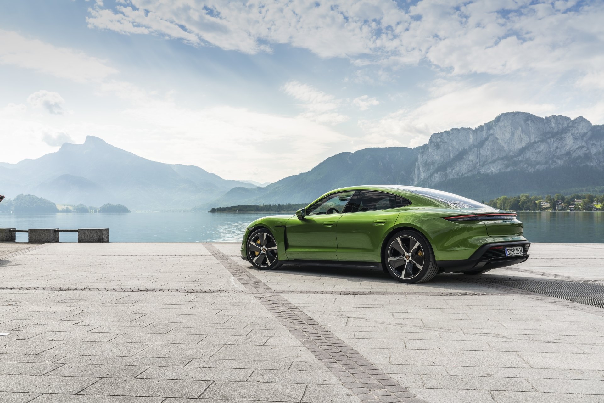 Download Green Car Car Porsche Taycan Porsche Vehicle Porsche Taycan Turbo S 8k Ultra HD Wallpaper