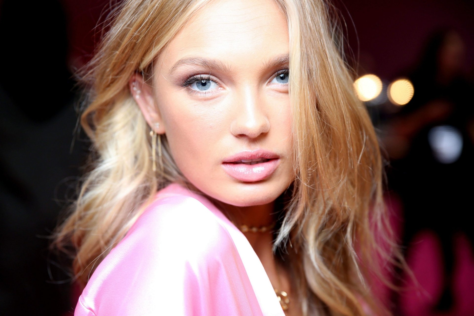 Download Lipstick Blue Eyes Blonde Face Dutch Model Woman Romee Strijd HD Wallpaper