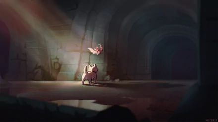 HD Minecraft desktop wallpaper featuring Sven, the loyal dog, in a dimly lit cavern from the video game Minecraft.