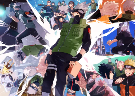 HD PC desktop wallpaper featuring vibrant Naruto anime characters in dynamic poses and action scenes.