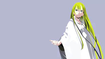Minimalist HD anime wallpaper featuring Enkidu from Fate/Grand Order as False Lancer, with bold colors and clean lines against a pale background.