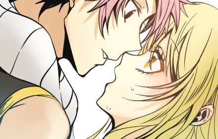 HD anime desktop wallpaper featuring Lucy Heartfilia and Natsu Dragneel from Fairy Tail in a close, intense moment.