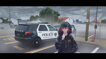 FBI red hair red eyes police car Anime Original HD Desktop Wallpaper | Background Image