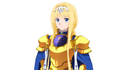 Anime HD PC wallpaper featuring Alice Zuberg in golden armor from Sword Art Online: Alicization, showcasing her confident and determined expression.