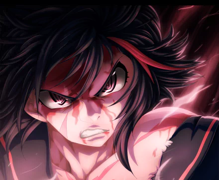 HD anime wallpaper featuring Ryūko Matoi from Kill La Kill with intense expression and distinct two-toned hair in a dynamic close-up shot.