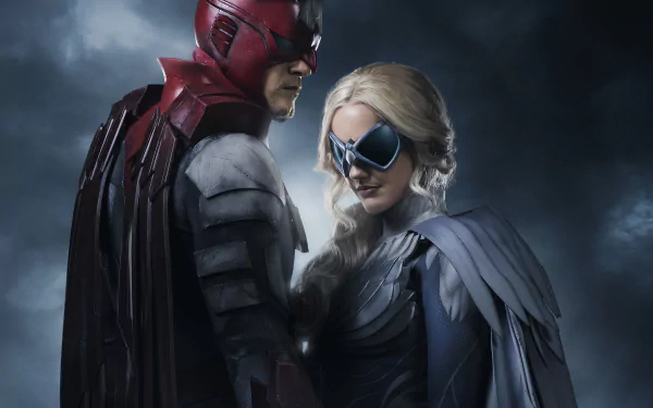 Hawk and Dove from the DC Comics TV show Titans, portrayed by Alan Ritchson and Minka Kelly, featured in a dramatic 4K Ultra HD desktop wallpaper.