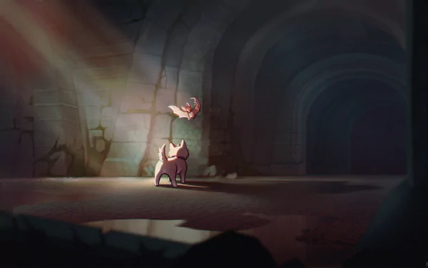 HD Minecraft desktop wallpaper featuring Sven, the loyal dog, in a dimly lit cavern from the video game Minecraft.