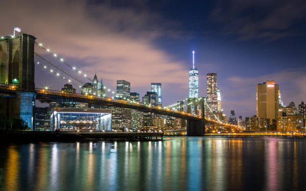 New York Manhattan cityscape reflection man made Brooklyn Bridge HD Desktop Wallpaper | Background Image