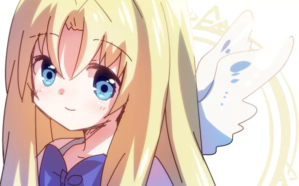 HD PC wallpaper: close-up of Filo from The Rising of the Shield Hero, blonde anime girl with big blue eyes, ribbon and feathered wing motif.