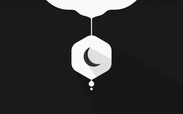 A high-definition artistic desktop wallpaper featuring a minimalist design of a crescent moon within a hexagonal shape, set against a dark background.