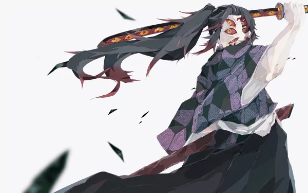 Kokushibo from Demon Slayer: Kimetsu no Yaiba in dynamic pose wielding a sword, depicted in 4K Ultra HD anime-style desktop wallpaper.