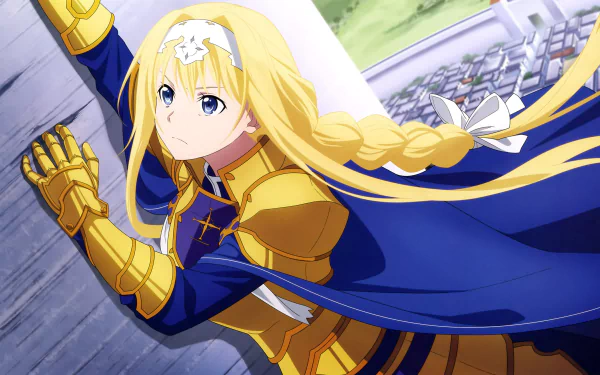Alice Zuberg from Sword Art Online: Alicization in detailed anime style, captured in a vibrant 4K Ultra HD PC desktop wallpaper scene.