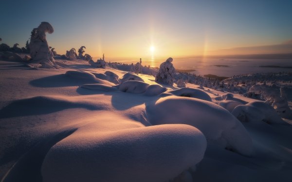 Earth Winter Sunset Snow Nature Landscape HD Wallpaper | Background Image