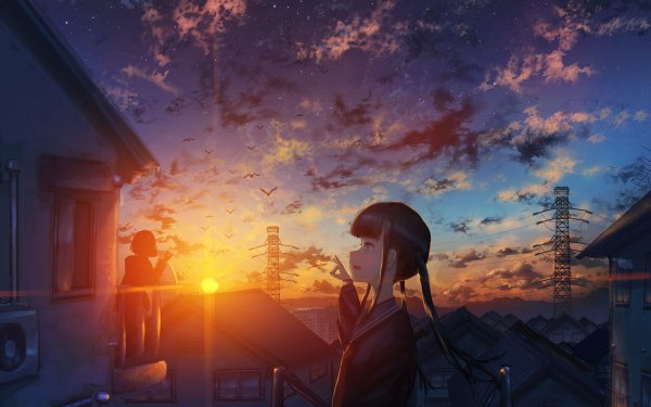 Anime Original Sunset Starry Sky HD Wallpaper | Background Image