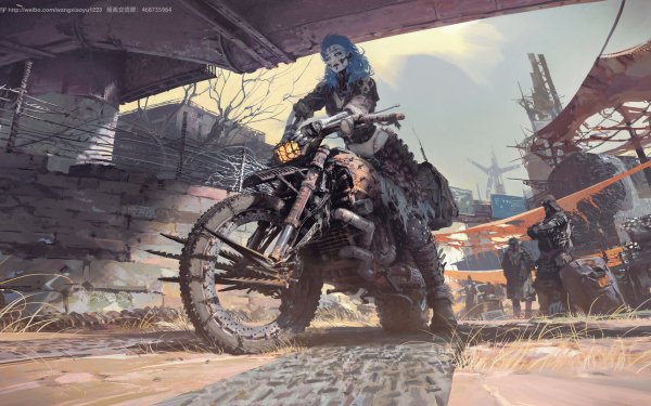 Sci Fi Cyberpunk Blue Hair Motorcycle Vehicle HD Wallpaper | Background Image