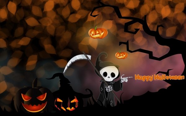 Holiday Halloween Pumpkin Jack-O'-Lantern Happy Halloween Grim Reaper HD Wallpaper | Background Image