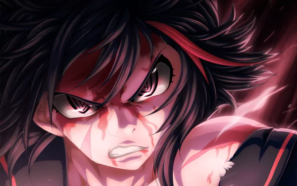 HD anime wallpaper featuring Ryūko Matoi from Kill La Kill with intense expression and distinct two-toned hair in a dynamic close-up shot.