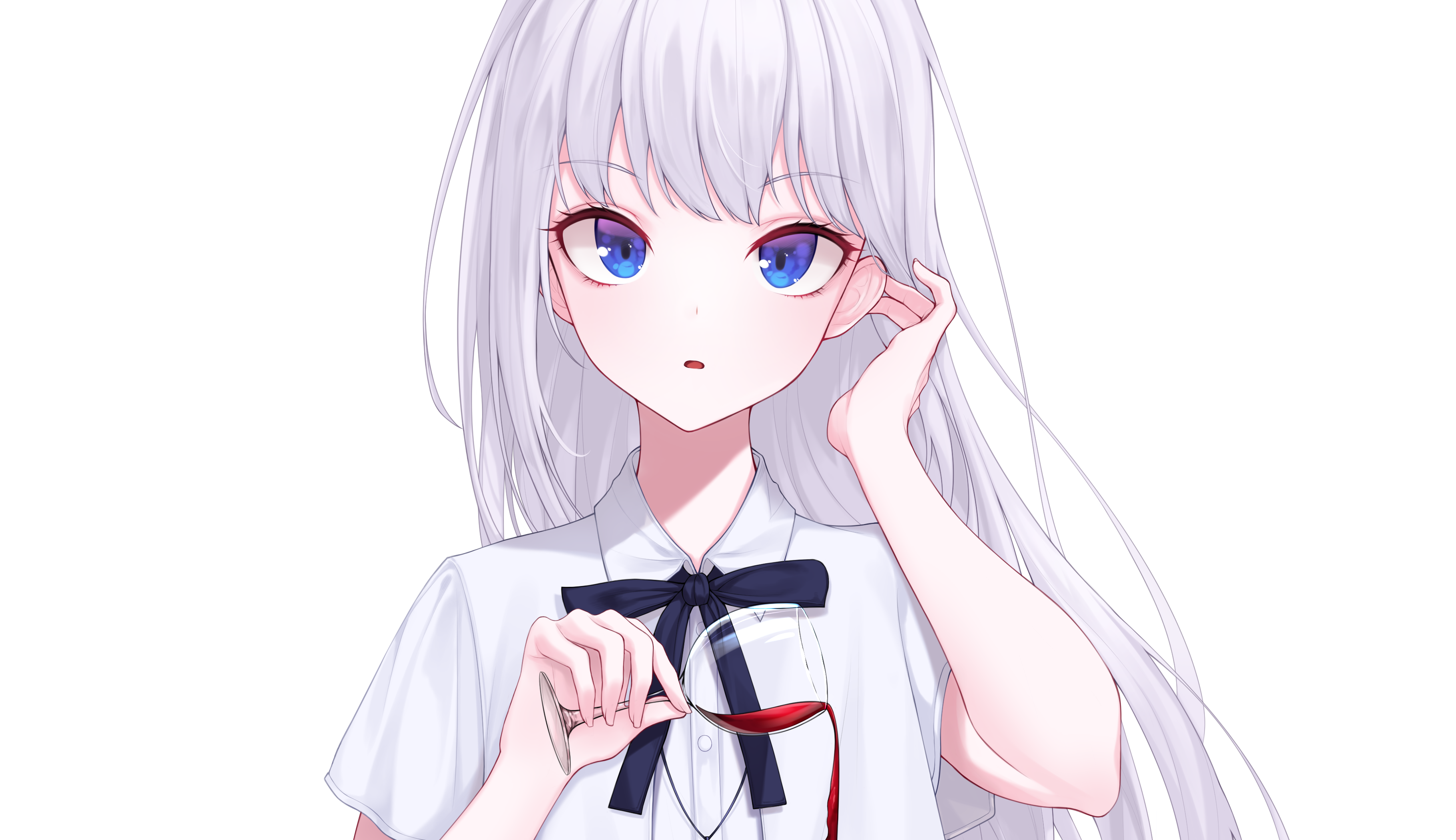 White Haired Anime Girl with Blue Eyes - wide 1