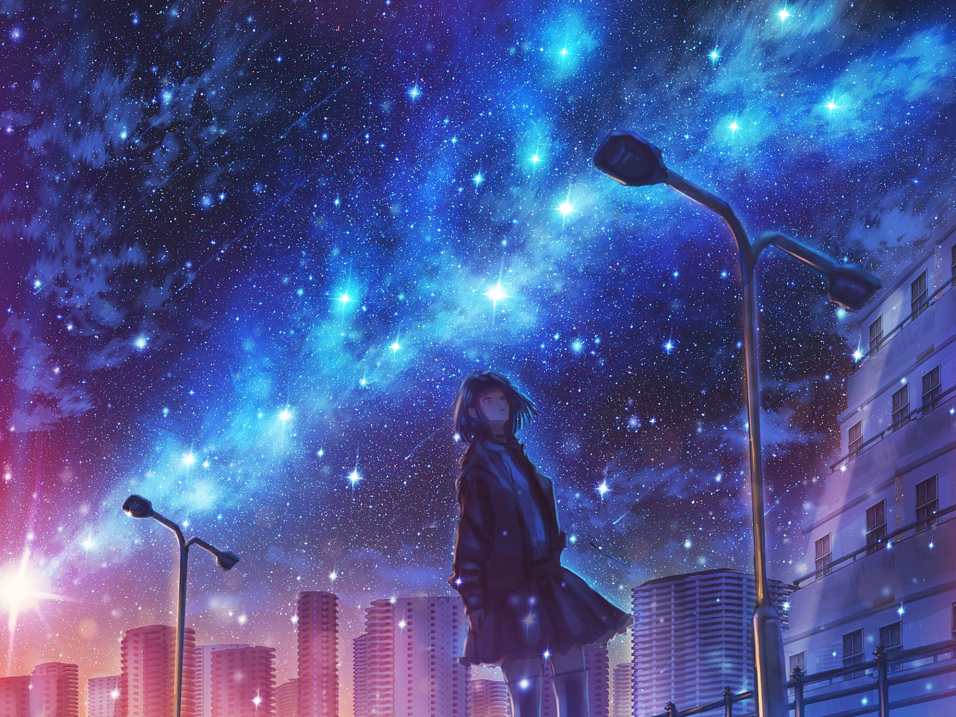 Download Starry Sky Anime Night Anime Night HD Wallpaper by ナコモ