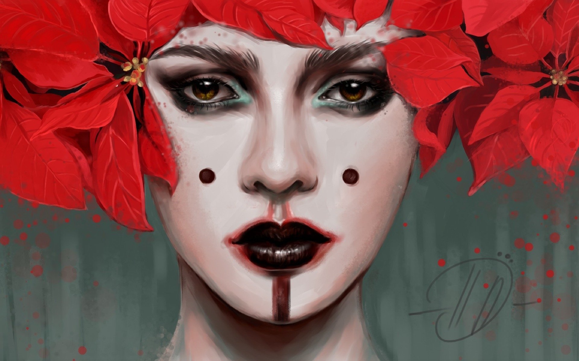 Download Poinsettia Makeup Woman Artistic HD Wallpaper