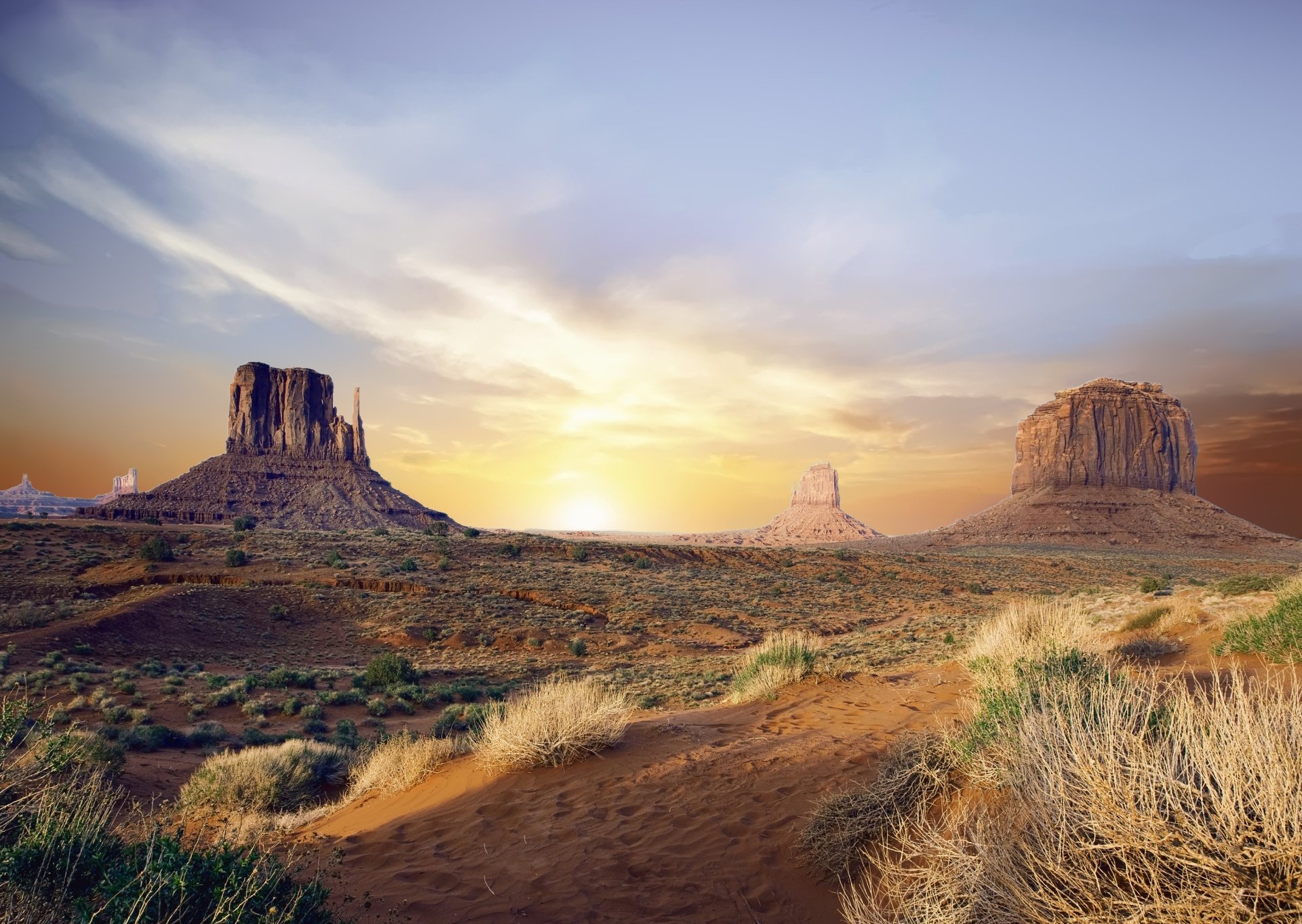 Download Desert Sunrise USA Nature Monument Valley HD Wallpaper