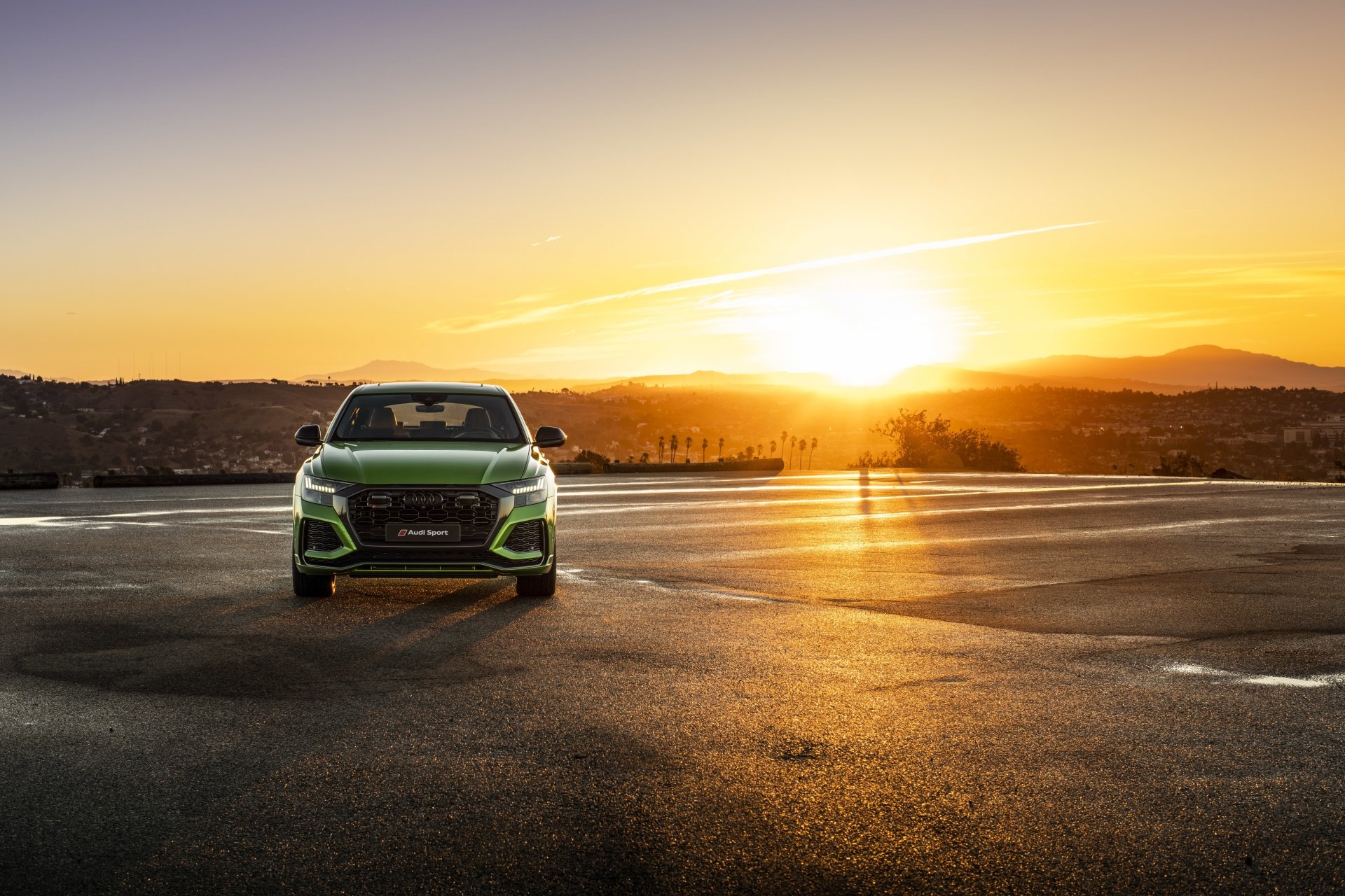 Download Sunset SUV Green Car Car Audi Vehicle Audi RS Q8 4k Ultra HD Wallpaper