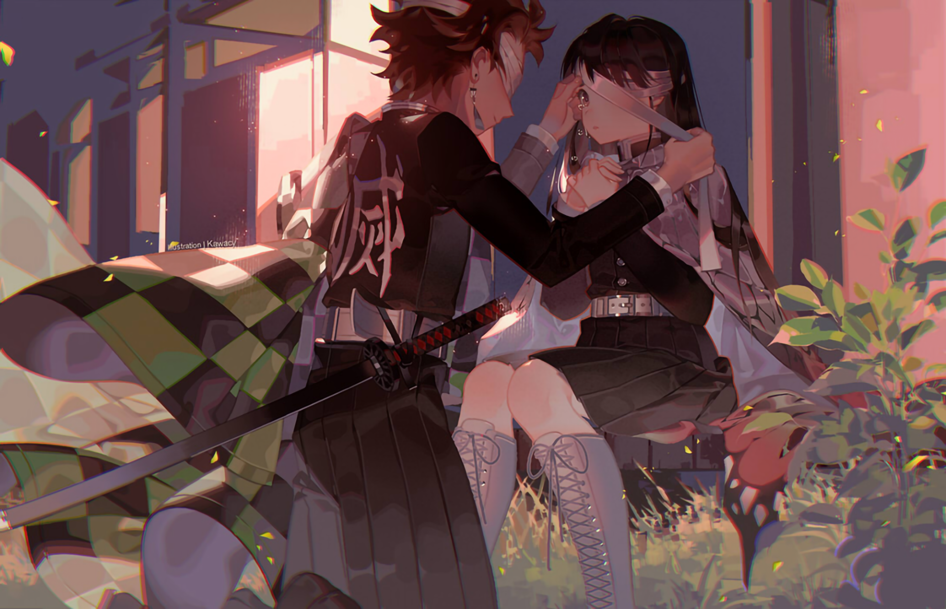 Demon Slayer HD Wallpaper: Tanjiro and Kanao Moment by 河CY