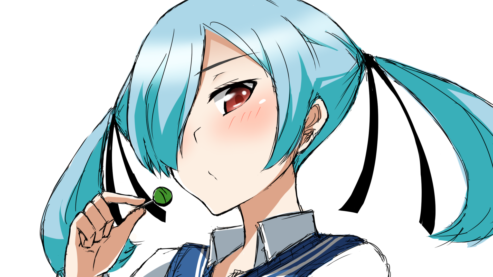 Anime-style HD desktop wallpaper featuring Noa Takigawa from Yamada-kun and the Seven Witches, showing her with blue hair and a contemplative expression.