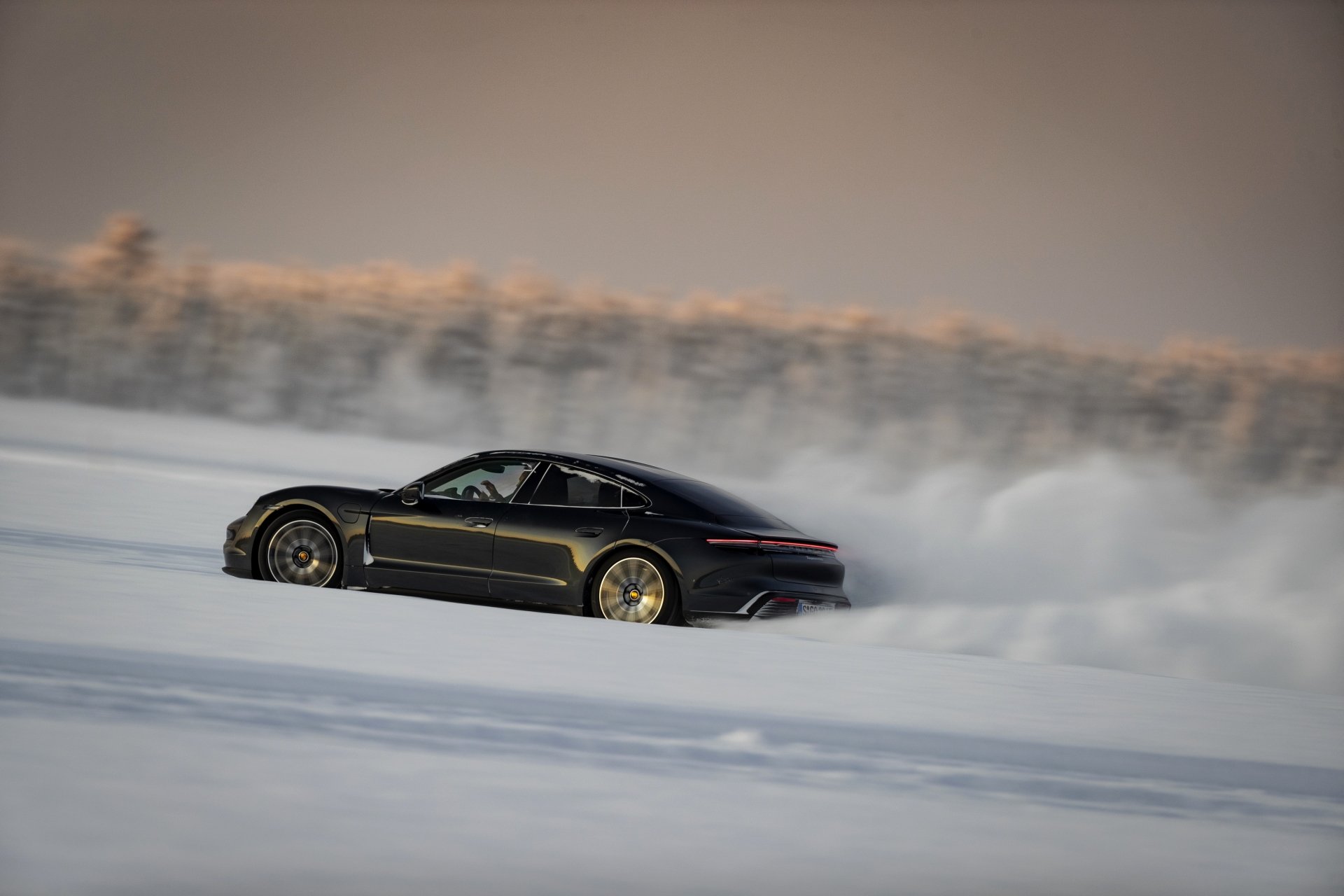 Download Snow Winter Black Car Car Porsche Vehicle Porsche Taycan 4S 4k Ultra HD Wallpaper