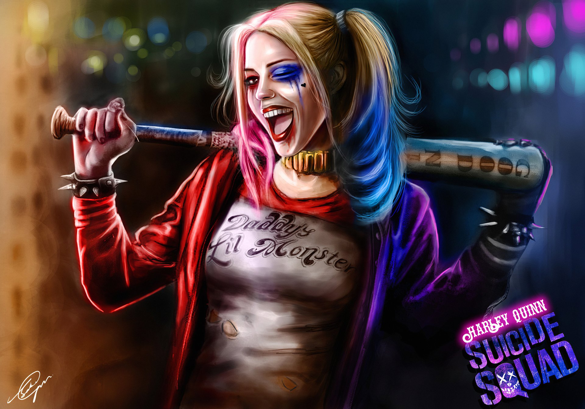 Download Wink Blonde Lipstick Baseball Bat DC Comics Comic Harley Quinn 4k Ultra HD Wallpaper by Gul Mirza