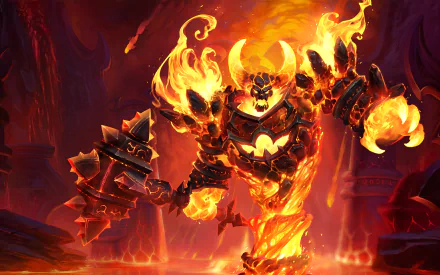 HD desktop wallpaper featuring Ragnaros from World of Warcraft as depicted in Heroes of the Storm, showcasing the fiery elemental lord in a dynamic and intense pose.