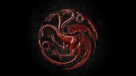 HD desktop wallpaper featuring the fiery red three-headed dragon sigil of House Targaryen from the TV show House of the Dragon against a dark background.