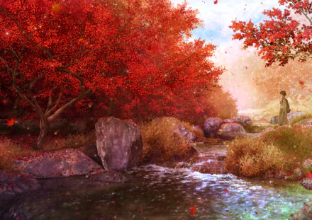 fall river Anime Original autumn anime HD Desktop Wallpaper | Background Image