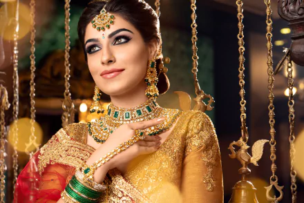 earrings necklace jewelry saree Indian woman model HD Desktop Wallpaper | Background Image