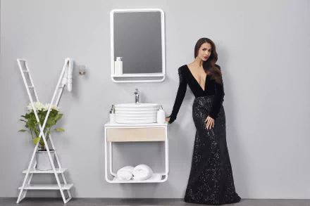 black dress long hair Bollywood actress Indian brunette model Celebrity malaika arora khan HD Desktop Wallpaper | Background Image