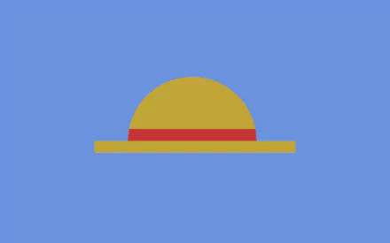 Minimalist One Piece anime straw hat icon centered on a flat blue background — 2K Quad HD PC desktop wallpaper/background.