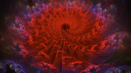 Abstract red fractal design with intricate swirling patterns, rendered in vivid 4K Ultra HD quality for a striking PC desktop wallpaper and background.