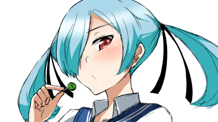 Anime-style HD desktop wallpaper featuring Noa Takigawa from Yamada-kun and the Seven Witches, showing her with blue hair and a contemplative expression.