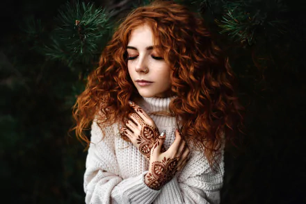 henna tattoo redhead model woman mood HD Desktop Wallpaper | Background Image