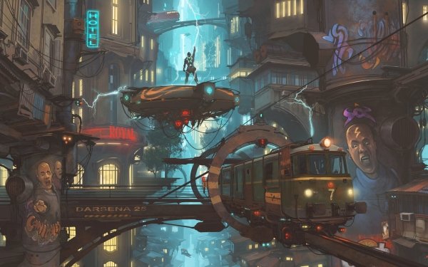 Sci Fi Steampunk Vehicle Train City HD Wallpaper | Background Image
