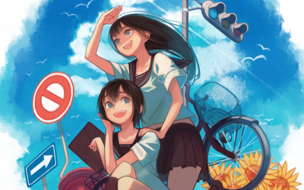 Anime Original Street Light Bike HD Wallpaper | Background Image